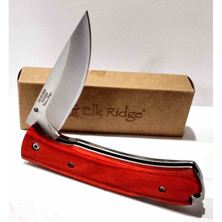 Couteau Elk Ridge Eagle Lame Drop Point Acier 3Cr13 Manche Acrylique/Bois Lockback ER2012EA - Livraison Gratuite