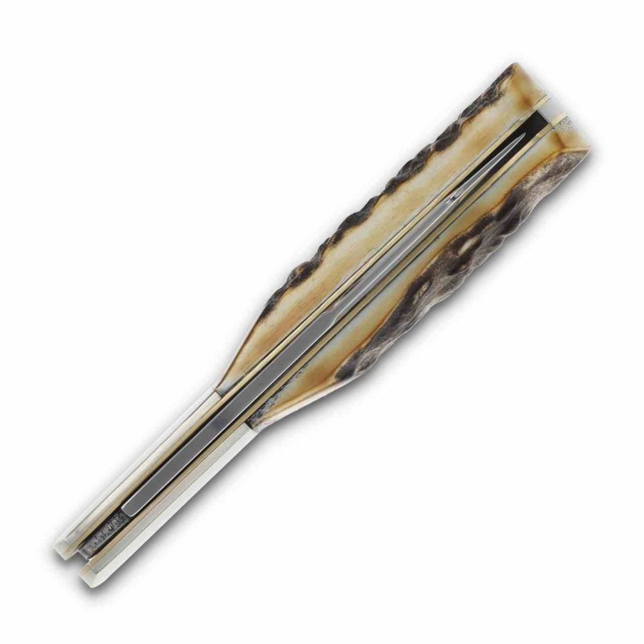 Couteau Queen Cutlery Barlow Lame Sheepsfoot Acier Carbone 1095 Manche Bois de Cerf Slip Joint USA QGSH180 - Livraison Gratuite 