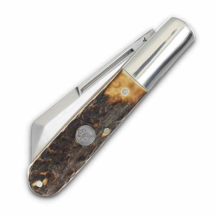 Couteau Queen Cutlery Barlow Lame Sheepsfoot Acier Carbone 1095 Manche Bois de Cerf Slip Joint USA QGSH180 - Livraison Gratuite 