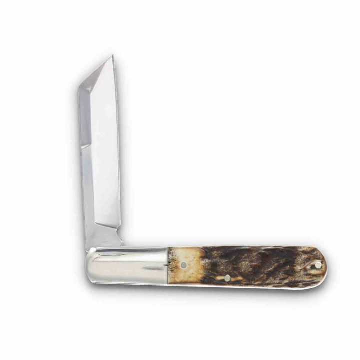 Couteau Queen Cutlery Barlow Lame Sheepsfoot Acier Carbone 1095 Manche Bois de Cerf Slip Joint USA QGSH180 - Livraison Gratuite 