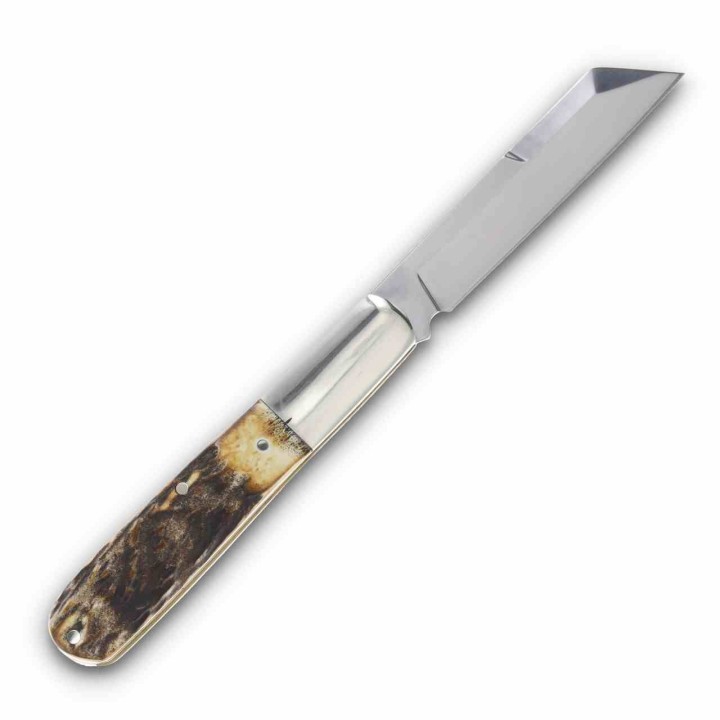 Couteau Queen Cutlery Barlow Lame Sheepsfoot Acier Carbone 1095 Manche Bois de Cerf Slip Joint USA QGSH180 - Livraison Gratuite 
