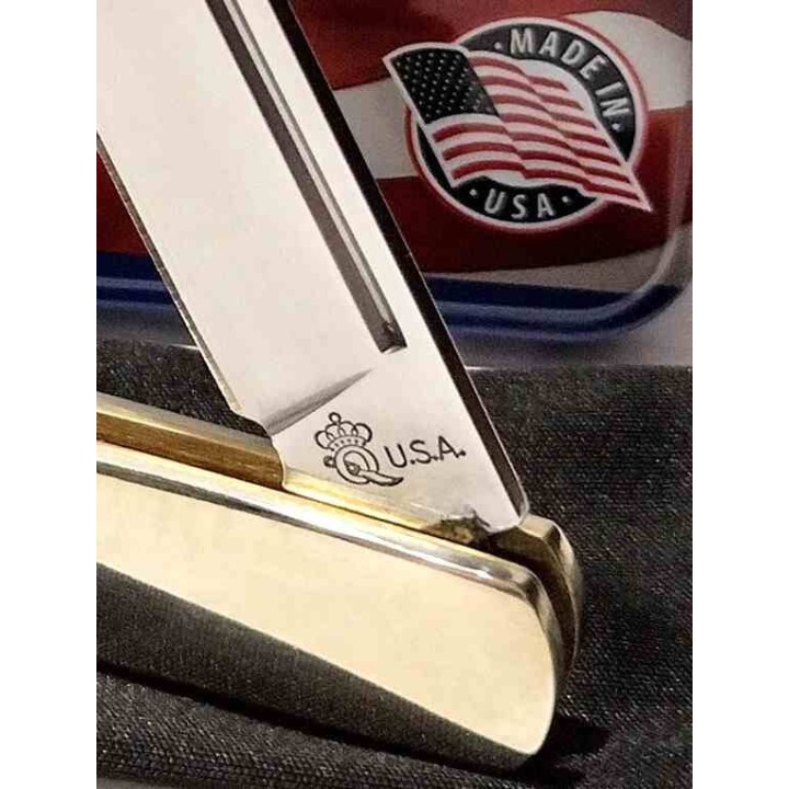 Couteau Queen Cutlery Barlow Lame Sheepsfoot Acier Carbone 1095 Manche Bois de Cerf Slip Joint USA QGSH180 - Livraison Gratuite 