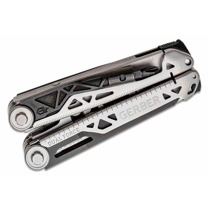 Pince Outil Multifonction Gerber Dual-Force Lame Acier Argent et Noir Tournevis Scie Etui Tissu G1721 - Livraison Gratuite