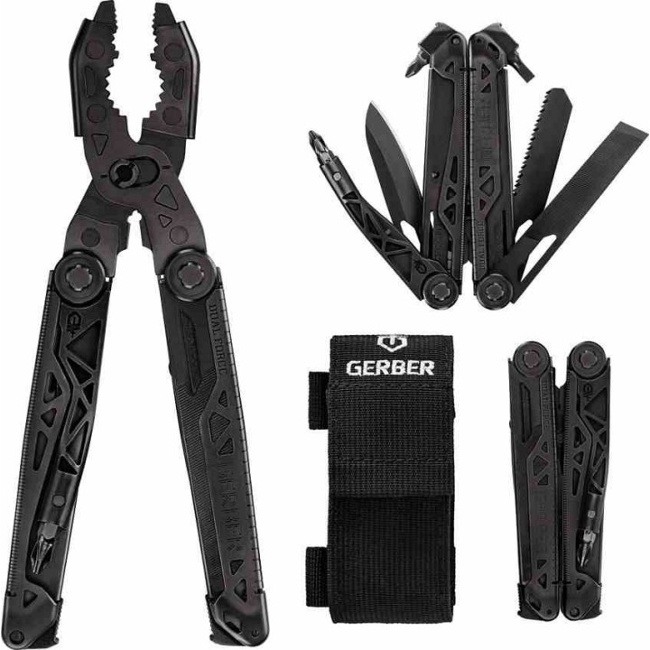 Outil Multifonction Gerber Dual-Force Bluntnose Acier Inoxydable Noir Etui Tissu G1067407 - Livraison Gratuite