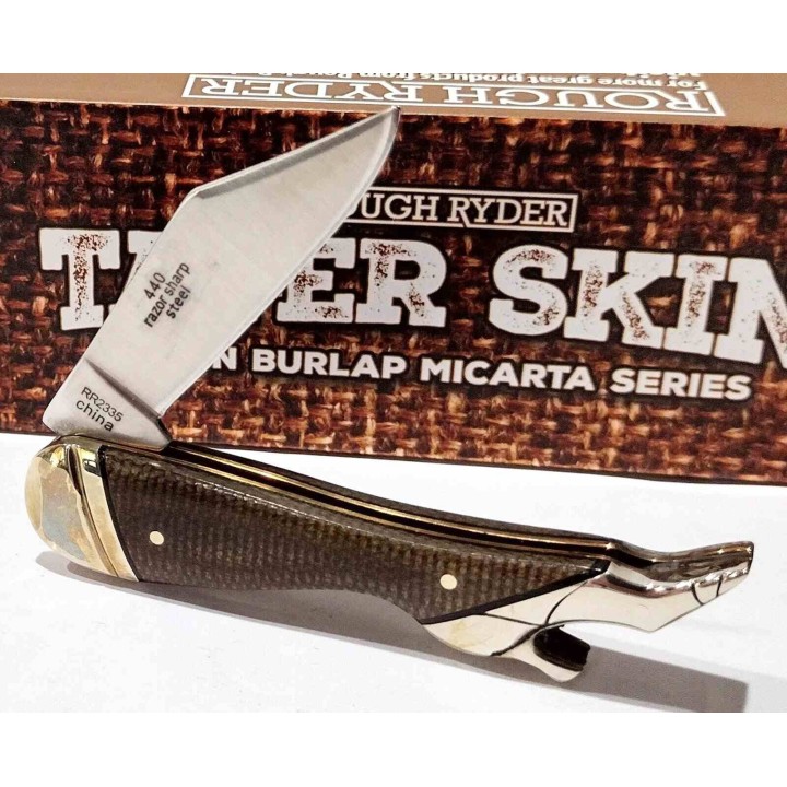 Couteau Rough Rider Lady Leg Lame Clip Point Acier 440 Manche Micarta Slip Joint RR2335 - Livraison Gratuite