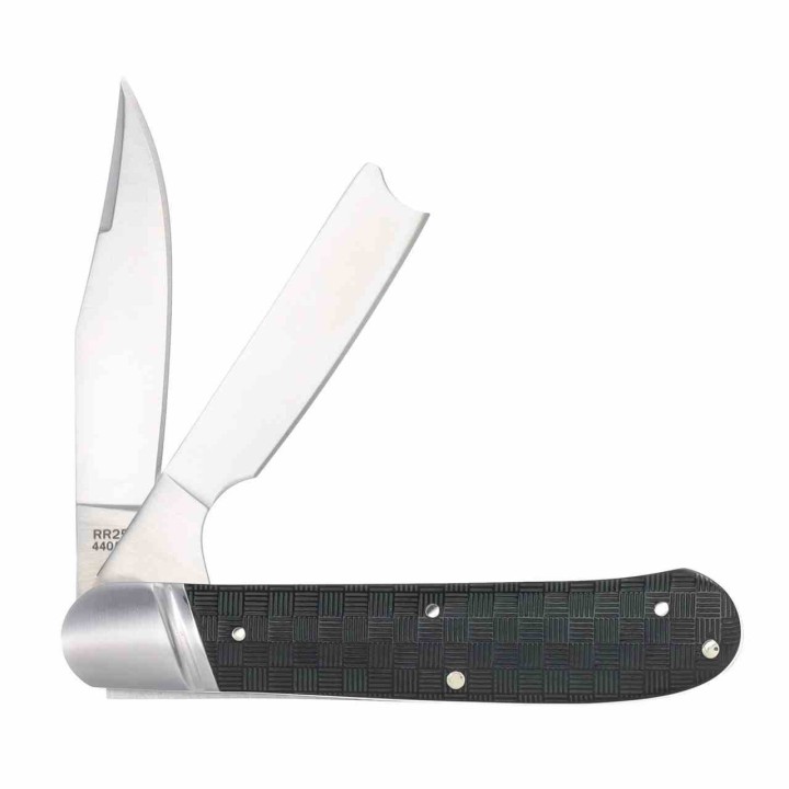 Couteau Rough Rider Black Reserve One Arm Razor Lame Acier 440A Manche Pakkawood Slip Joint RR2568 – Livraison Gratuite
