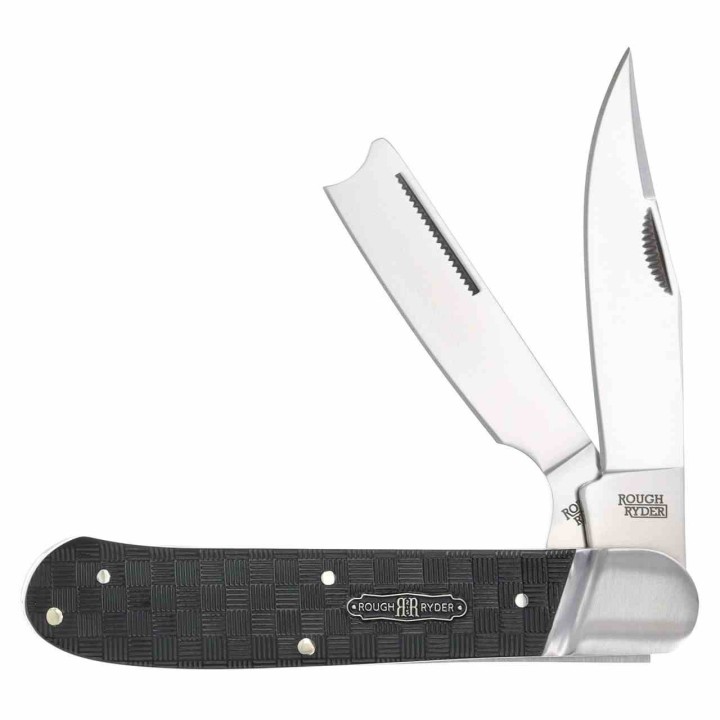 Couteau Rough Rider Black Reserve One Arm Razor Lame Acier 440A Manche Pakkawood Slip Joint RR2568 – Livraison Gratuite
