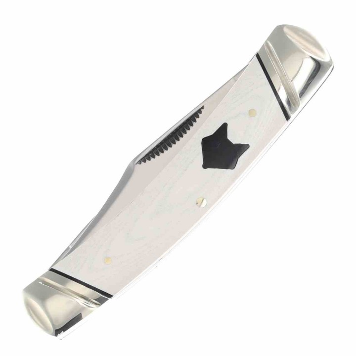 Couteau Rough Rider Arctic Fox Small Moose Lame Clip Point & Spey Acier 440A Manche Micarta Blanc RR2544 – Livraison Gratuite