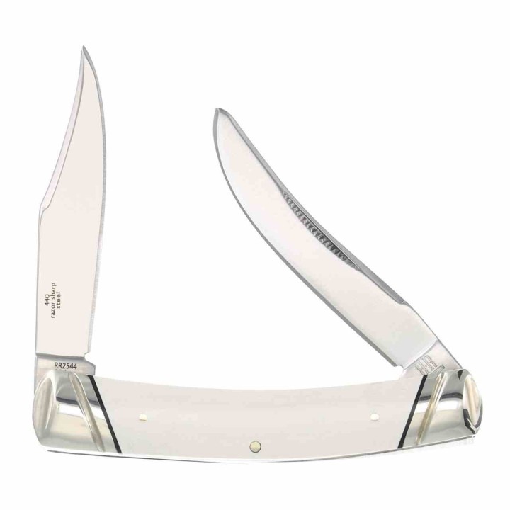 Couteau Rough Rider Arctic Fox Small Moose Lame Clip Point & Spey Acier 440A Manche Micarta Blanc RR2544 – Livraison Gratuite