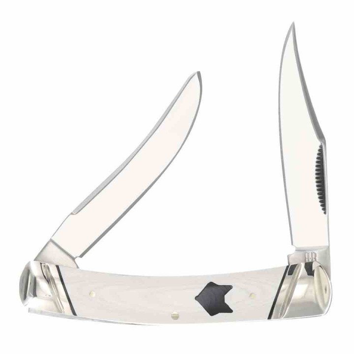 Couteau Rough Rider Arctic Fox Small Moose Lame Clip Point & Spey Acier 440A Manche Micarta Blanc RR2544 – Livraison Gratuite