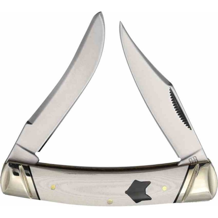 Couteau Rough Rider Arctic Fox Small Moose Lame Clip Point & Spey Acier 440A Manche Micarta Blanc RR2544 – Livraison Gratuite