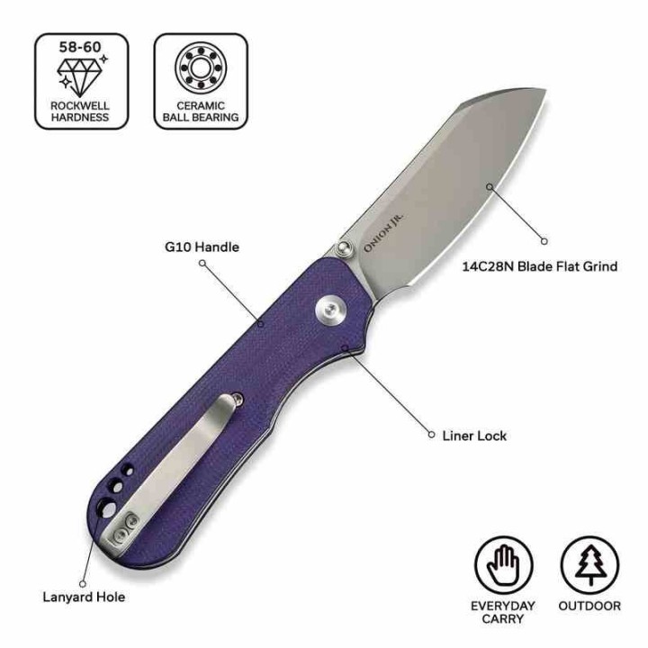 Couteau CIVIVI Crabby Purple Lame Sheepsfoot Acier 14C28N Manche G10 KIVT Linerlock CIVC240552 - Livraison Gratuite