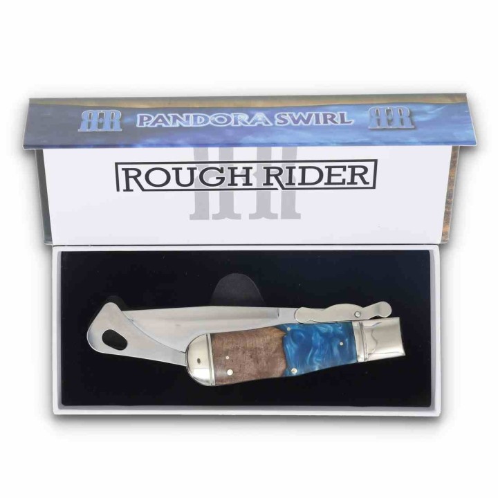 Couteau Rough Rider Pandora Swirl Lame Drop Point Acier 440 Manche Bois et Résine Slipjoint RR2654 - Livraison Gratuite