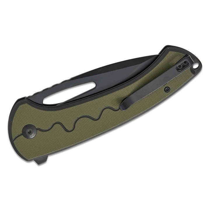 Couteau SENCUT Squiggy Green Lame Drop Point Acier 9Cr18MoV Manche G10 KIVT Button Lock S24082A2 - Livraison Gratuite