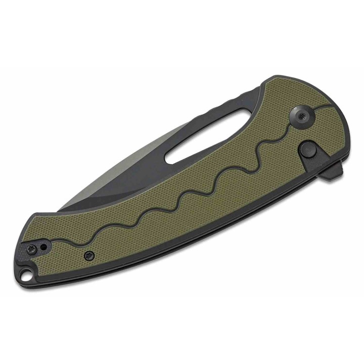 Couteau SENCUT Squiggy Green Lame Drop Point Acier 9Cr18MoV Manche G10 KIVT Button Lock S24082A2 - Livraison Gratuite