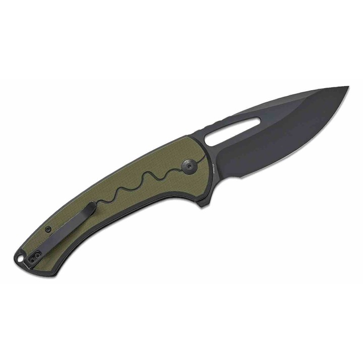 Couteau SENCUT Squiggy Green Lame Drop Point Acier 9Cr18MoV Manche G10 KIVT Button Lock S24082A2 - Livraison Gratuite