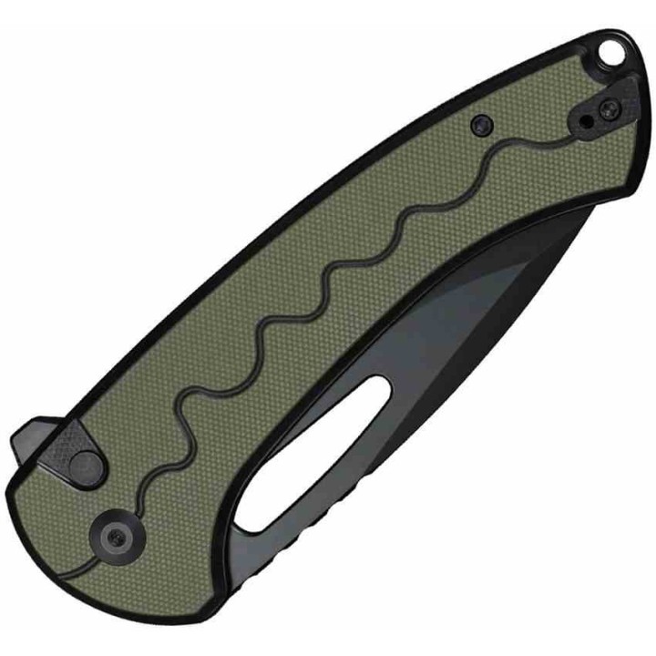 Couteau SENCUT Squiggy Green Lame Drop Point Acier 9Cr18MoV Manche G10 KIVT Button Lock S24082A2 - Livraison Gratuite