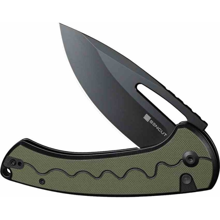 Couteau SENCUT Squiggy Green Lame Drop Point Acier 9Cr18MoV Manche G10 KIVT Button Lock S24082A2 - Livraison Gratuite