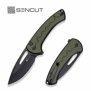 Couteau SENCUT Squiggy Green Lame Drop Point Acier 9Cr18MoV Manche G10 KIVT Button Lock S24082A2 - Livraison Gratuite