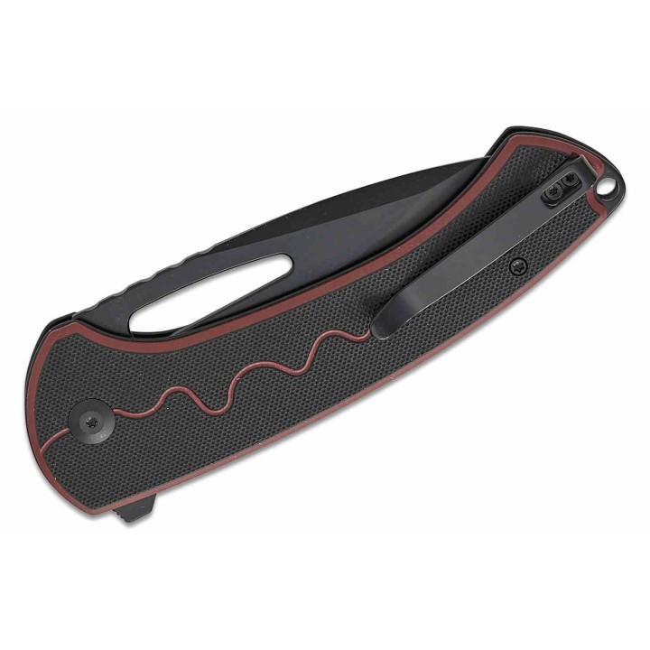 Couteau SENCUT Squiggy Burgundy Lame Drop Point Acier 9Cr18MoV Manche G10 KIVT Button Lock S24082A3 - Livraison Gratuite 