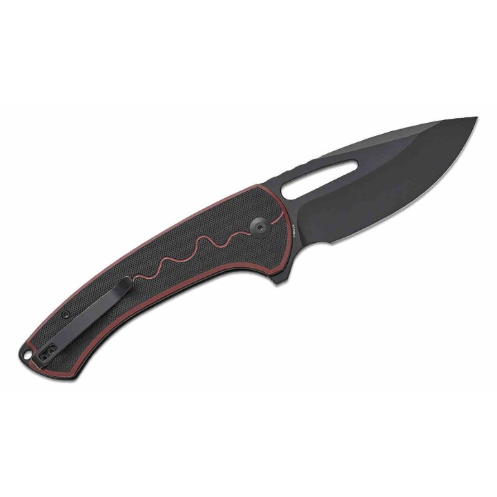 Couteau SENCUT Squiggy Burgundy Lame Drop Point Acier 9Cr18MoV Manche G10 KIVT Button Lock S24082A3 - Livraison Gratuite 