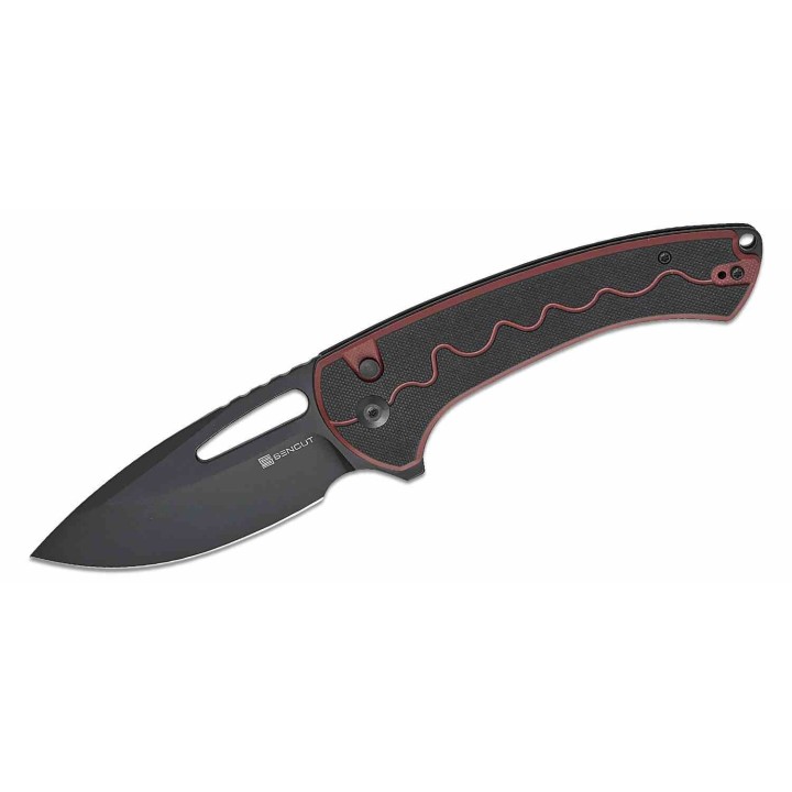 Couteau SENCUT Squiggy Burgundy Lame Drop Point Acier 9Cr18MoV Manche G10 KIVT Button Lock S24082A3 - Livraison Gratuite 