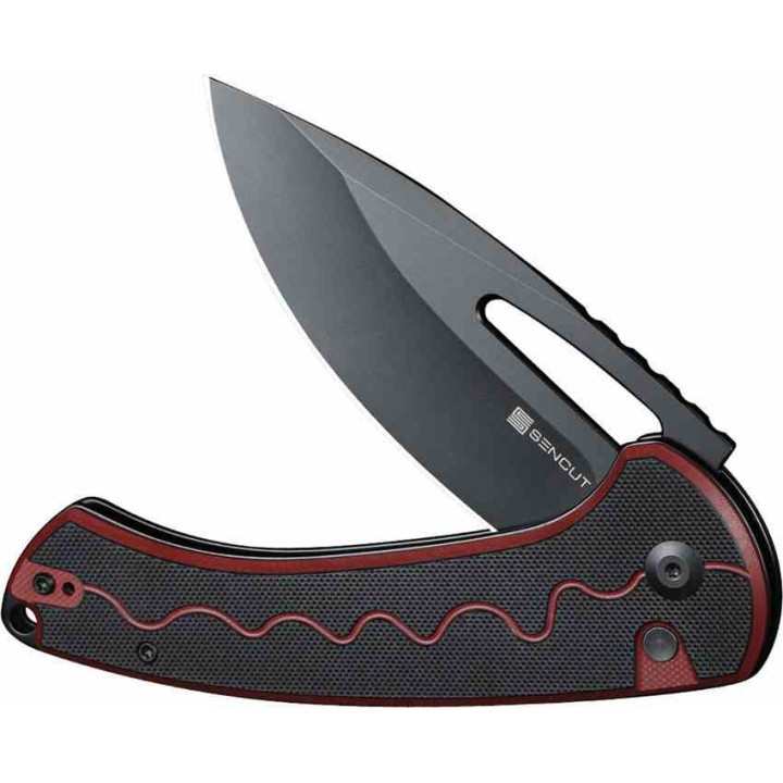 Couteau SENCUT Squiggy Burgundy Lame Drop Point Acier 9Cr18MoV Manche G10 KIVT Button Lock S24082A3 - Livraison Gratuite 