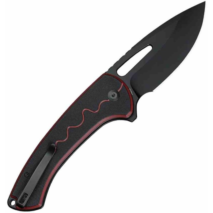 Couteau SENCUT Squiggy Burgundy Lame Drop Point Acier 9Cr18MoV Manche G10 KIVT Button Lock S24082A3 - Livraison Gratuite 
