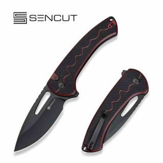 Couteau SENCUT Squiggy Burgundy Lame Drop Point Acier 9Cr18MoV Manche G10 KIVT Button Lock S24082A3 - Livraison Gratuite 
