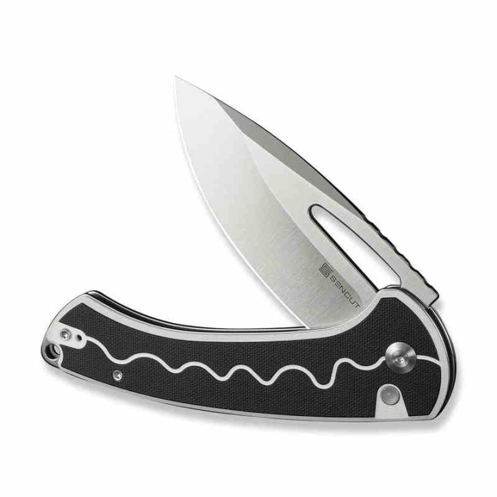 Couteau SENCUT Squiggy White Lame Drop Point Acier 9Cr18MoV Manche G10 KIVT Button Lock S24082A1 - Livraison Gratuite