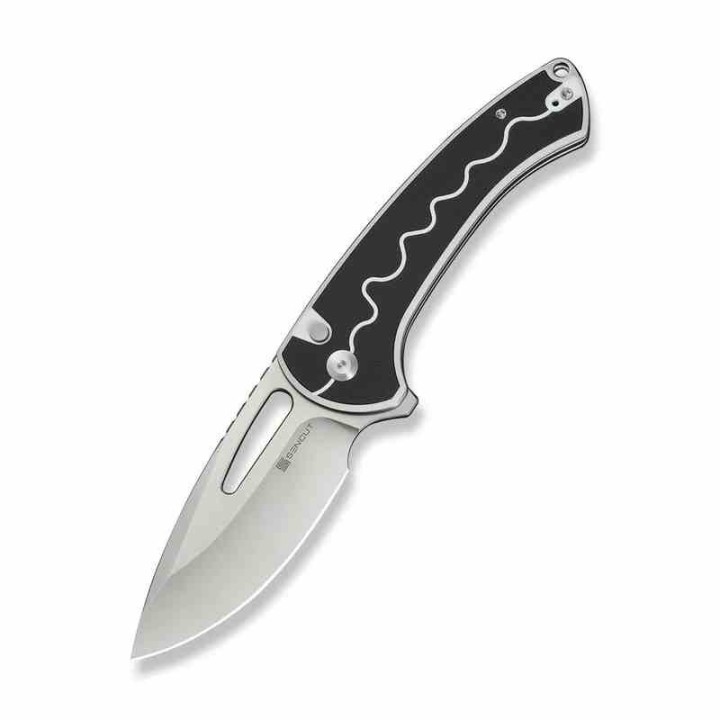 Couteau SENCUT Squiggy White Lame Drop Point Acier 9Cr18MoV Manche G10 KIVT Button Lock S24082A1 - Livraison Gratuite
