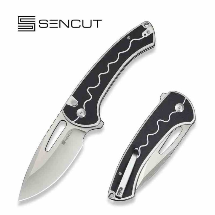 Couteau SENCUT Squiggy White Lame Drop Point Acier 9Cr18MoV Manche G10 KIVT Button Lock S24082A1 - Livraison Gratuite