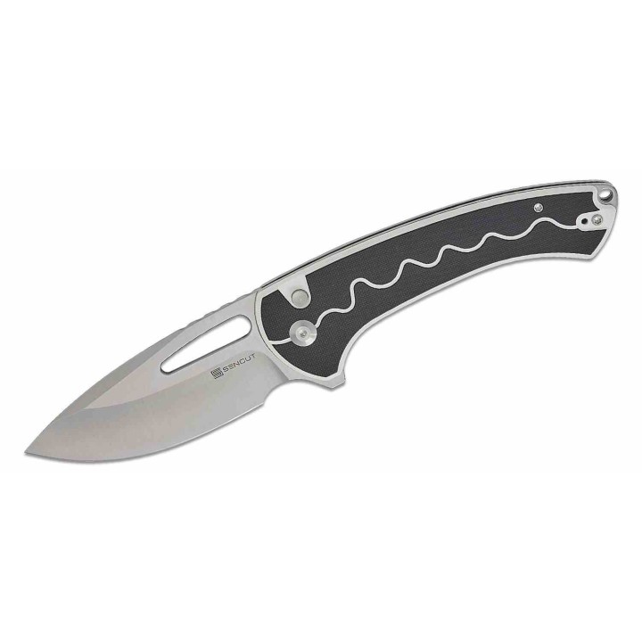 Couteau SENCUT Squiggy White Lame Drop Point Acier 9Cr18MoV Manche G10 KIVT Button Lock S24082A1 - Livraison Gratuite