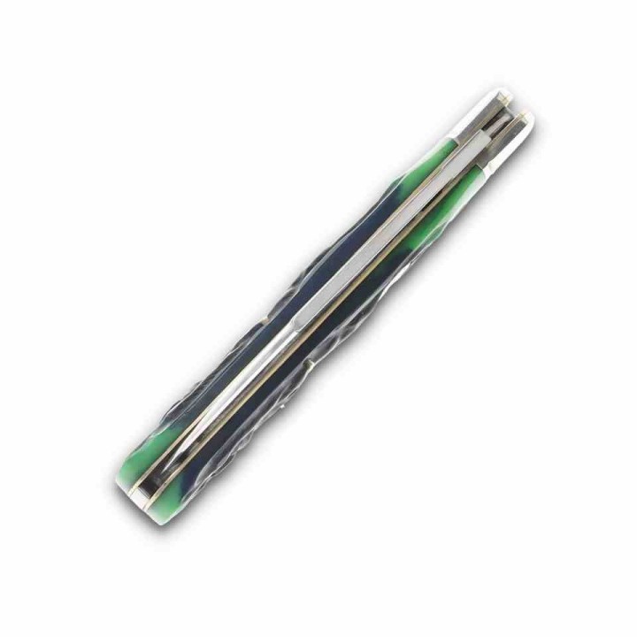 Couteau Serpette Rough Rider Bluegill Hawkbill Lame Acier 440 Manche Os Bleu/Vert Slip Joint RR2635 - Livraison Gratuite