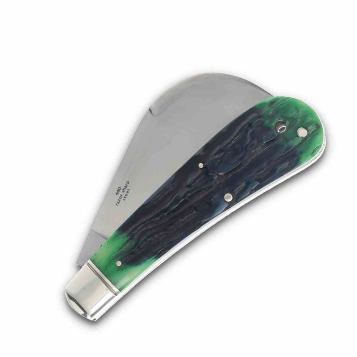 Couteau Serpette Rough Rider Bluegill Hawkbill Lame Acier 440 Manche Os Bleu/Vert Slip Joint RR2635 - Livraison Gratuite