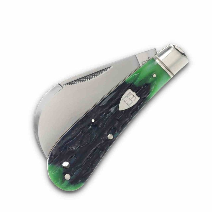 Couteau Serpette Rough Rider Bluegill Hawkbill Lame Acier 440 Manche Os Bleu/Vert Slip Joint RR2635 - Livraison Gratuite