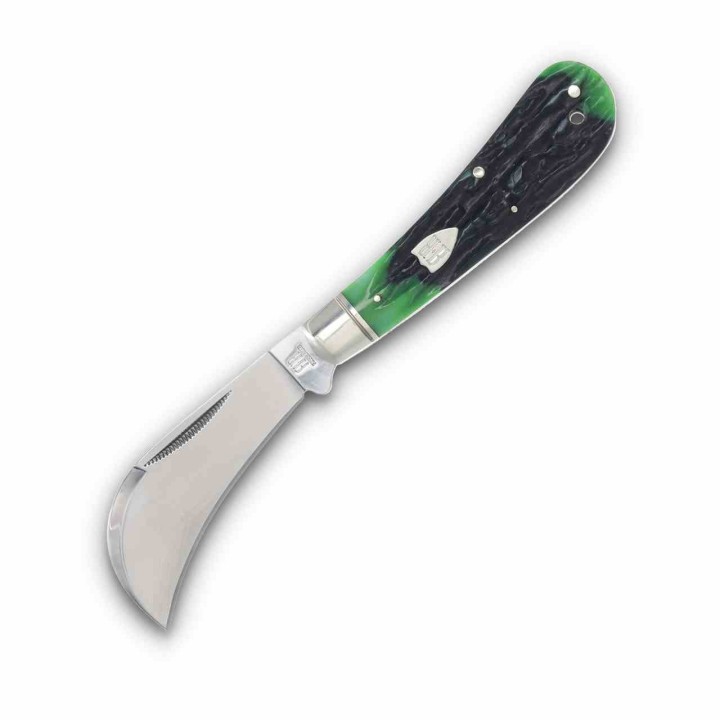 Couteau Serpette Rough Rider Bluegill Hawkbill Lame Acier 440 Manche Os Bleu/Vert Slip Joint RR2635 - Livraison Gratuite