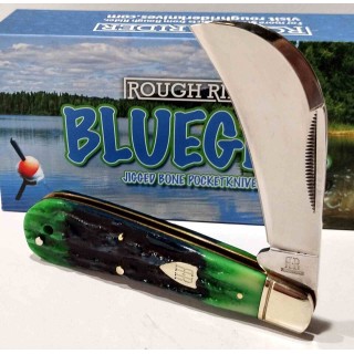 Couteau Serpette Rough Rider Bluegill Hawkbill Lame Acier 440 Manche Os Bleu/Vert Slip Joint RR2635 - Livraison Gratuite