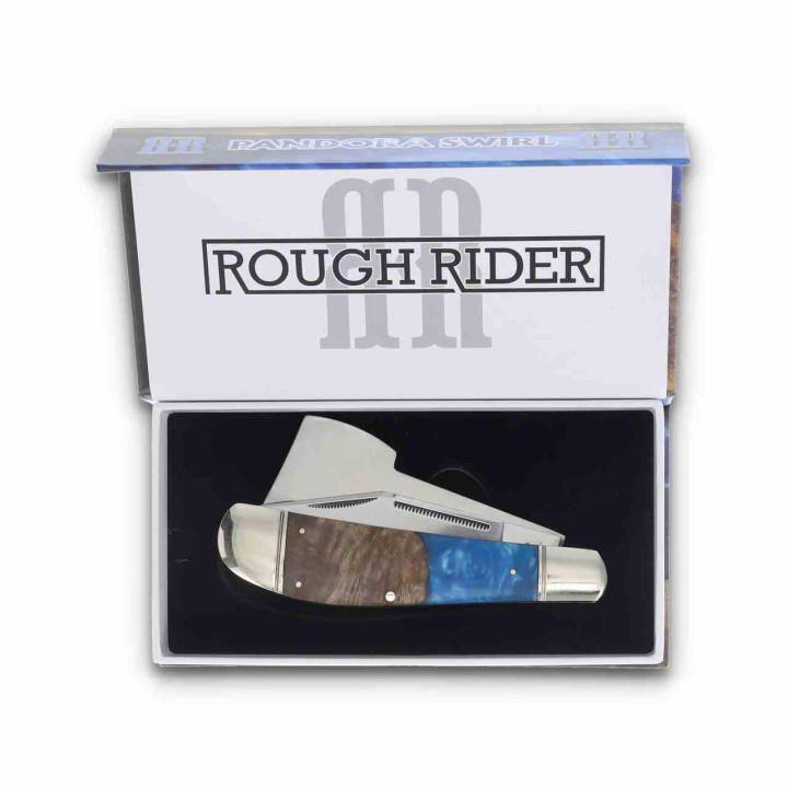 Couteau Rough Ryder Chopper Lames Acier 440 Manche Bois et Résine Pandora Swirl Slip Joint RR2655 - Livraison Gratuite