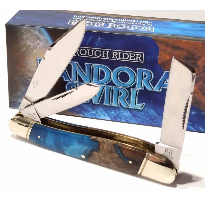 Couteau Rough Rider Texas Stockman Lames Acier 440 Manche Bois Pandora Swirl Slip Joint RR2653 - Livraison Gratuite