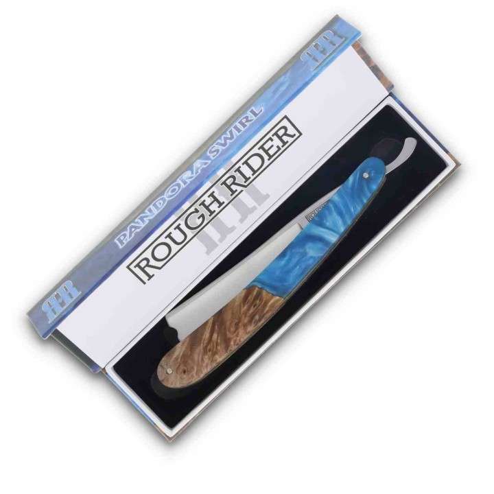 Couteau Rasoir Rough Ryder Pandora Swirl Razor Lame Acier 440 Manche Résine Bleue RR2649 - Livraison Gratuite