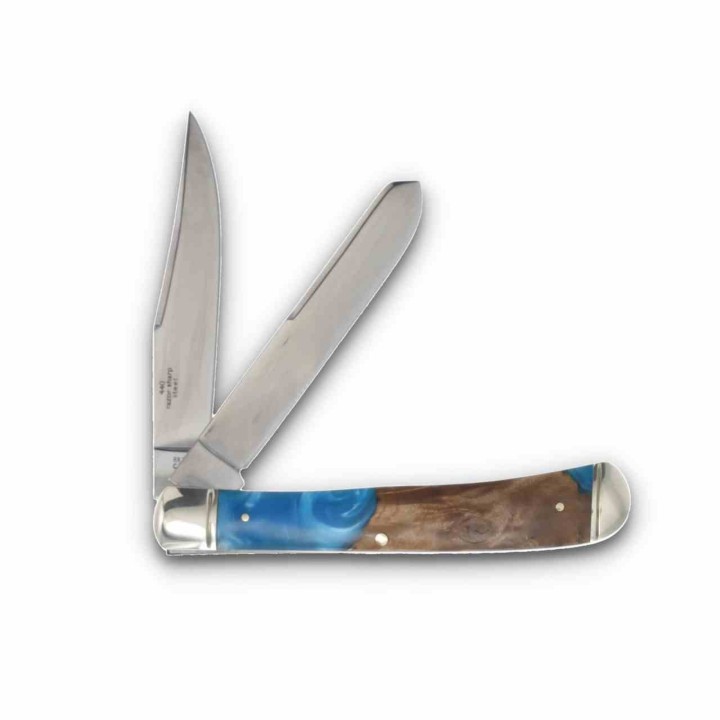 Couteau Rough Rider Pandora Swirl Trapper Lames Clip Point Spey Acier 440 Manche Bois et Résine RR2656 -  Livraison Gratuite