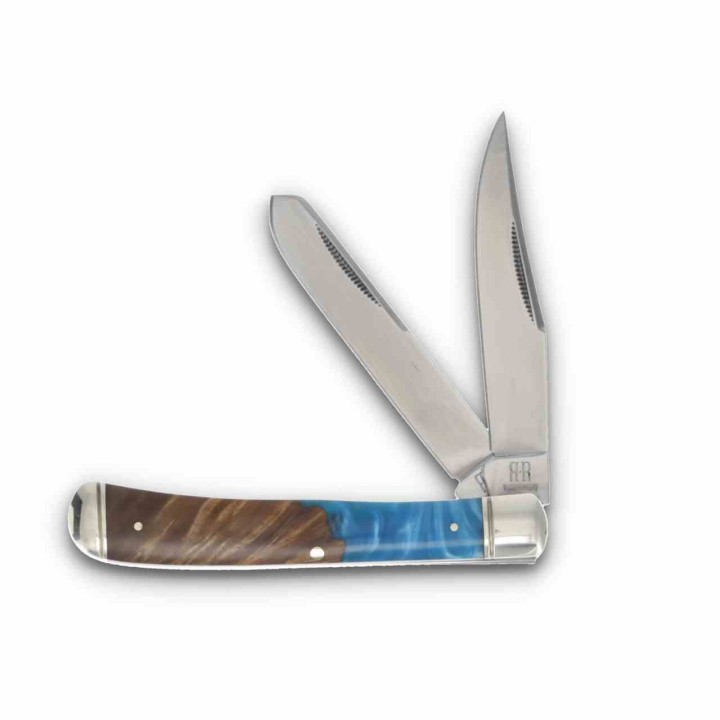 Couteau Rough Rider Pandora Swirl Trapper Lames Clip Point Spey Acier 440 Manche Bois et Résine RR2656 -  Livraison Gratuite