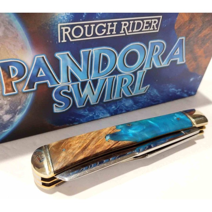 Couteau Rough Rider Pandora Swirl Trapper Lames Clip Point Spey Acier 440 Manche Bois et Résine RR2656 -  Livraison Gratuite