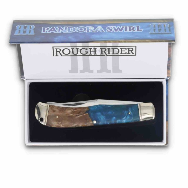 Couteau Rough Rider Jumbo Trapper Pandora Swirl Lames Acier 440 Manche Résine & Bois Slip Joint RR2651 - Livraison Gratuite