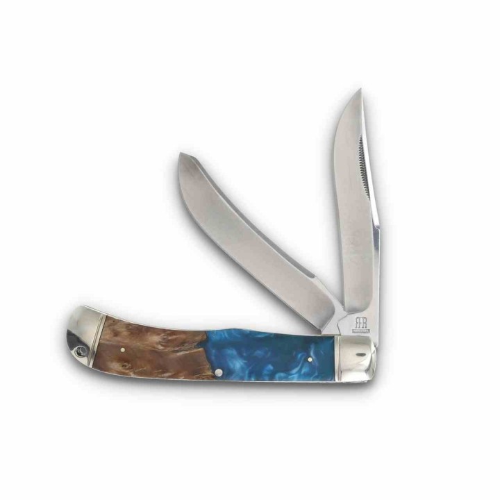 Couteau Rough Rider Jumbo Trapper Pandora Swirl Lames Acier 440 Manche Résine & Bois Slip Joint RR2651 - Livraison Gratuite