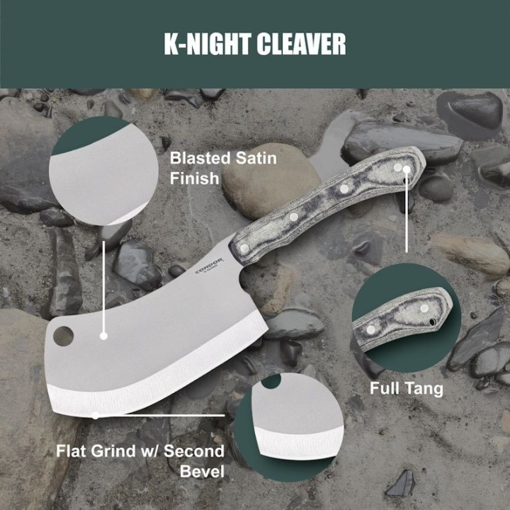 Couteau Condor K-Night Cleaver Lame Acier Carbone 1075 Manche Micarta Étui Kydex Salvador CTK133954HC - Livraison Gratuite