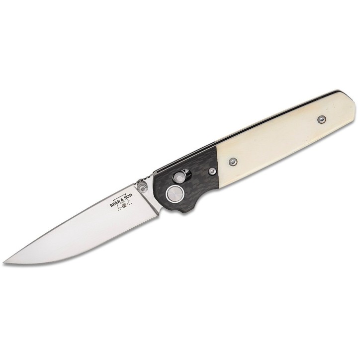 Couteau Bear & Son Lawman WSB22 Lame Acier D2 Manche Os & Fibre de Carbone Crossbar Made In USA BCWSB22 - Livraison Gratuite