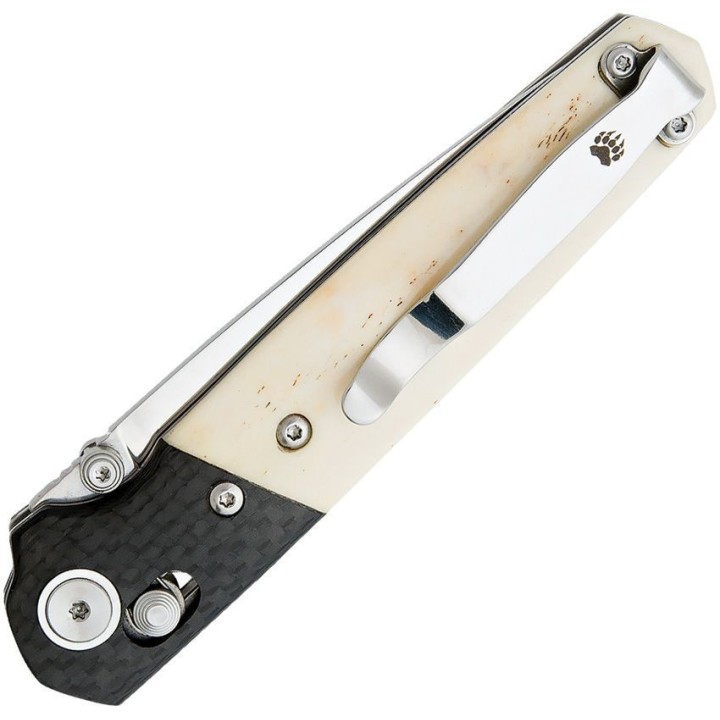 Couteau Bear & Son Lawman WSB22 Lame Acier D2 Manche Os & Fibre de Carbone Crossbar Made In USA BCWSB22 - Livraison Gratuite