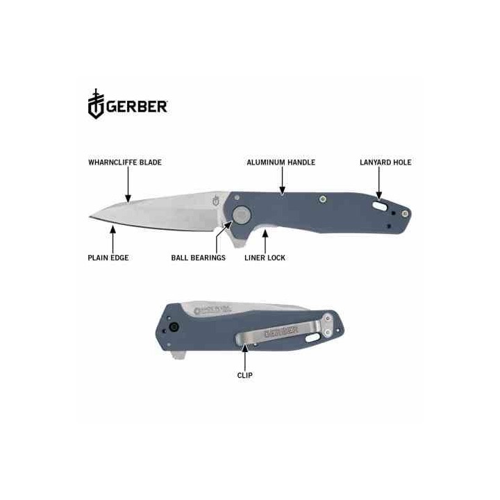 Couteau Gerber Fastball Lame Wharncliffe Acier CPM-MagnaCut Manche Aluminium Bleu Liner Lock USA G1075374 - Livraison Gratuite